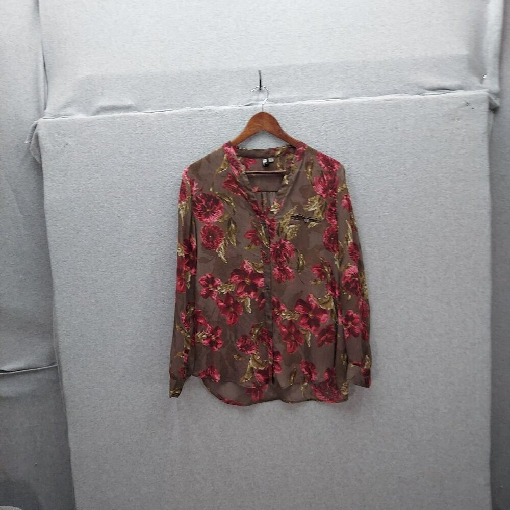 Kut From The Kloth Womens Floral Sheer‎ Button-Up Blouse M Brown/Red Fairycore